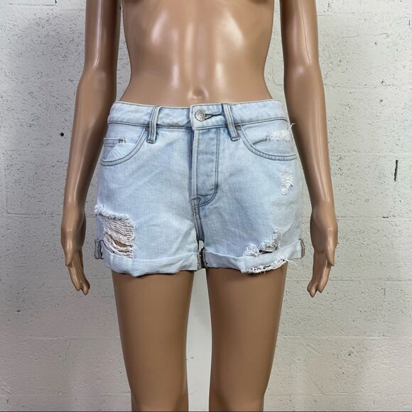 Pacsun Girlfriend 90’s Y2K Light Wash Blue Denim Distressed Cut Off  Shorts 24 - Picture 3 of 10